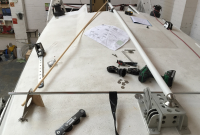 Mast base fitting,     round one. The various pipes and dowels are all marked so I can measure the angles
