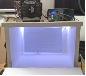 The test rig, powered up and drawing 2A
